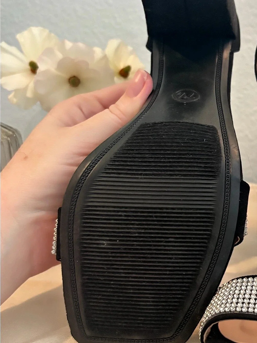 A New Day Shannon Heels Black Rhinestone Ankle Strap Like New